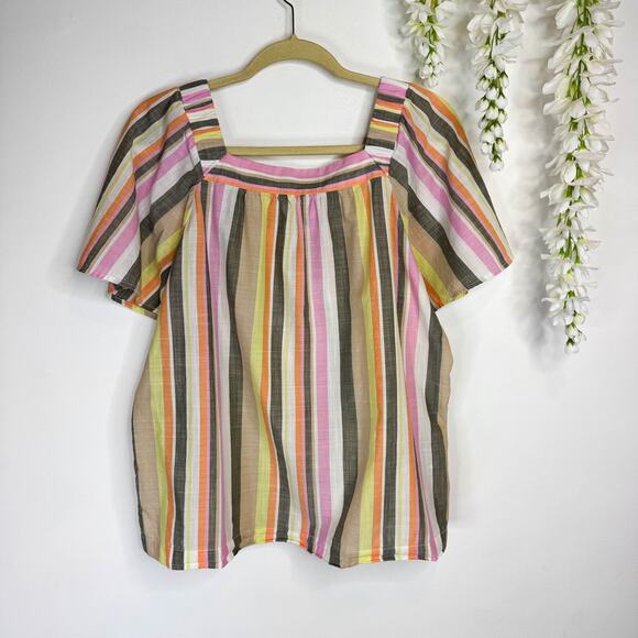 NWOT LOFT Striped Tee Shirt square neck 100% cotton A-line 3213 - Picture 2 of 8